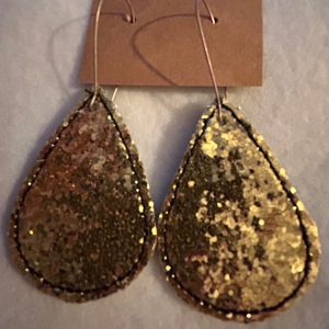 Gold Sparkle Faux Leather Earrings – Handmade Glitter Jewelry