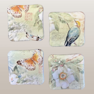 Handmade Birds & Flowers Quilted Coaster Set