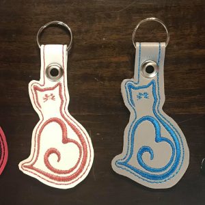 Cat Heart Swirl Embroidered Keychain
