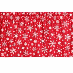 Snowflakes On Red Winter Window Valances