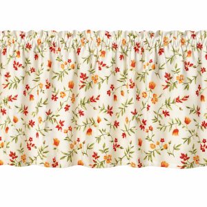 Flowers Leaves On White Window Valance