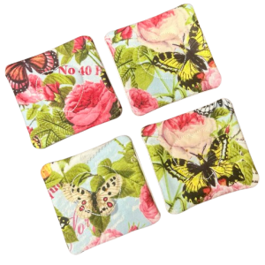 Butterflies and Flowers Quilted Coaster Set