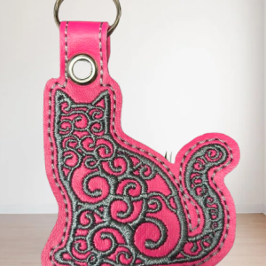Embroidered Pink - Filigree Cat Key Chain