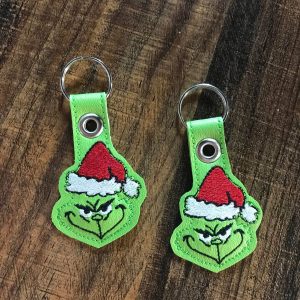 Grinch Christmas Embroidered Key Chain Bag Tag