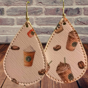 Coffee‑Themed Faux Leather Earrings