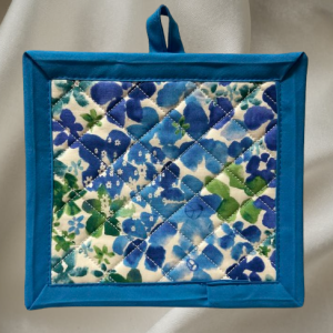 Blue Watercolor Flowers & Peace Signs Potholder – Hot Pad