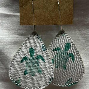 Embroidered Green Sea Turtle Earrings – Marine Life Jewelry