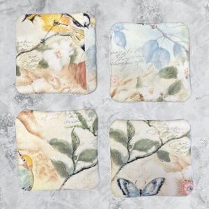 Floral Birds Quilted Coaster Set