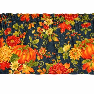 Pumpkins Flowers On Black Valance