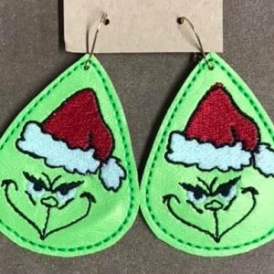 Embroidered Grinch Christmas Earrings – Festive Holiday Jewelry