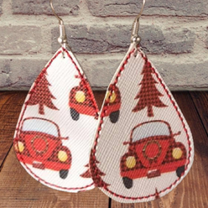 Embroidered VW Christmas Earrings – Holiday Retro Jewelry